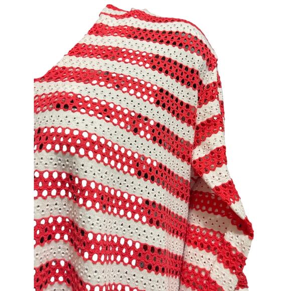 Forcynthia Beachwear Size Small Red & White Striped Open Knit Hooded Sweater - Picture 5 of 7